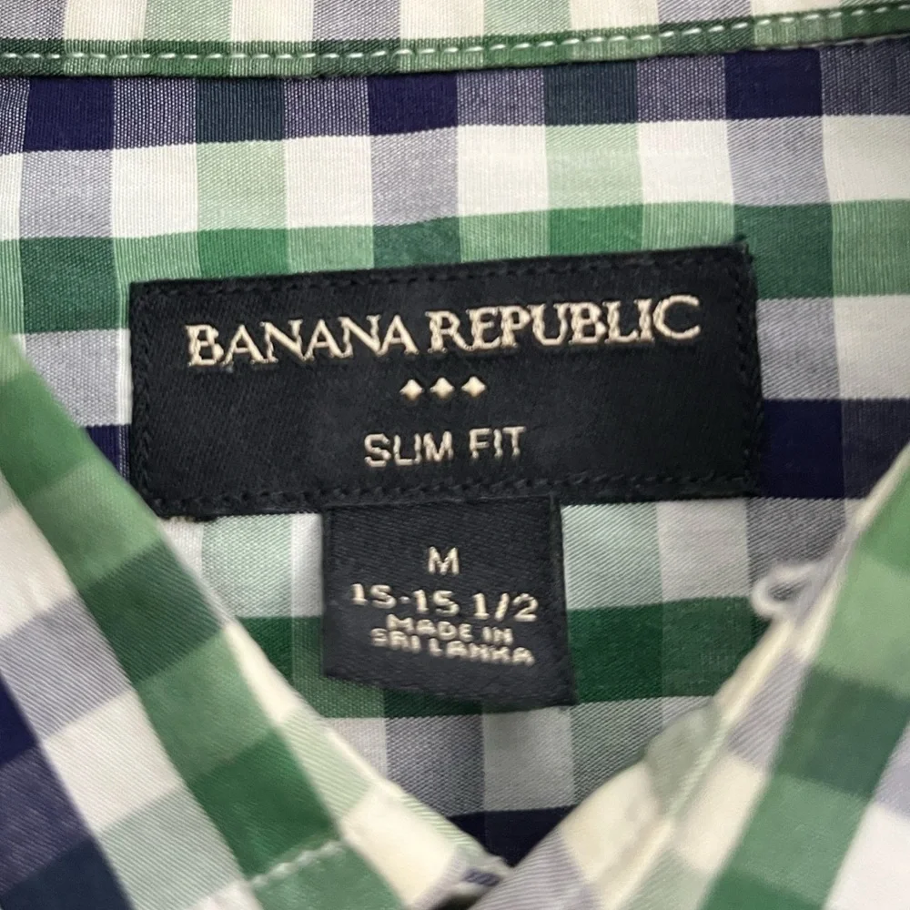 Banana Republic Slim Fit Men’s Gingham Shirt – Green/Navy, Size M